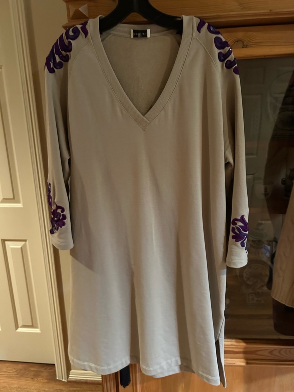 SOLD💕Dries Van Noten Olive Midi Dress with Purple Appliqué